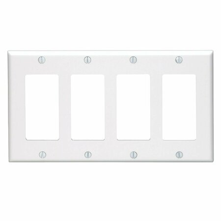 LEVITON Decora 4-Gang Smooth Plastic Rocker Decorator Wall Plate, White 005-80412-00W